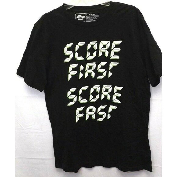 Score First Score Fast - AT Dri Athletech Mens T-Shirt Size L Black Tee tshirt t - Picture 1 of 6